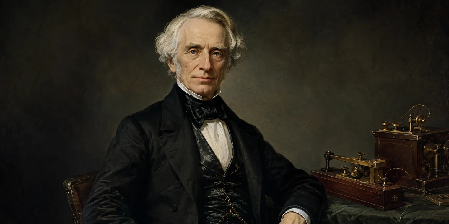 Portrait-style illustration of Samuel Morse, inventor of Morse code